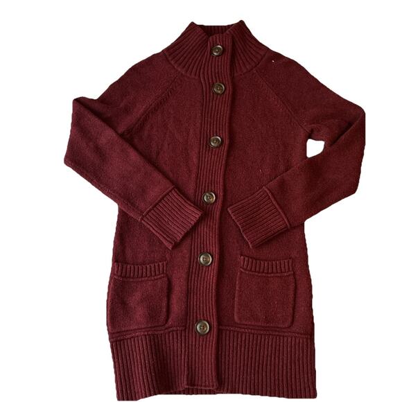Eddie Bauer Lounge Cardigan Chunky Knit burgundy Open Mock Neck Sweater Size S - Picture 4 of 9